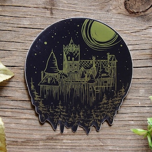 Dracula's Castle Sticker - Vinyl Gold Horror Occult Vampire Goth Gothic Metallic Decal Bumper Sticker Vlad Tepes medieval Monster