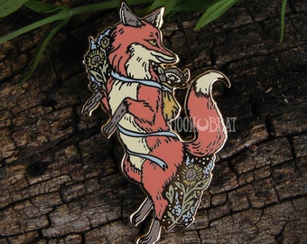 Fox Enamel Pin SECONDS fairytale cottagecore woodland animal fox illustration nature forest flower whimsical fantasy wildlife foxy