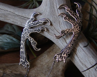 Raven Feet Chain Enamel Pin bird feet crow chained pins collar cloak clasp brooch goth nature cottagecore