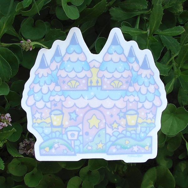 Pastel Mermaid Castle Vinyl Sticker animal crossing video game kawaii hard pin new horizon pastel goth rainbow lapel peach gamer pink acnl