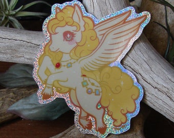 Holo Pegasus Sticker holographic glitter vinyl bumper sticker kawaii greek mythology fantasy little pony carousel horse pastel