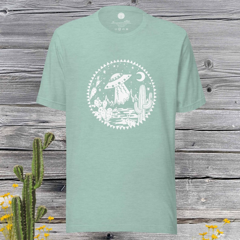 Desert UFO Shirt +colors T-Shirt sci fi alien cactus Arizona Sonoran Desert cryptid cryptozoology space landscape