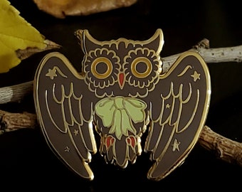 SECONDS Owl Enamel Pin vintage halloween bird retro cartoon spooky autumn fall lapel pin witchcraft witchy brooch