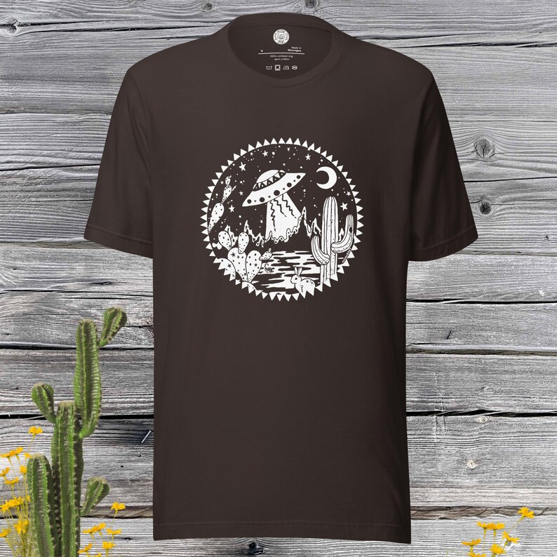 Desert UFO Shirt +colors T-Shirt sci fi alien cactus Arizona Sonoran Desert cryptid cryptozoology space landscape