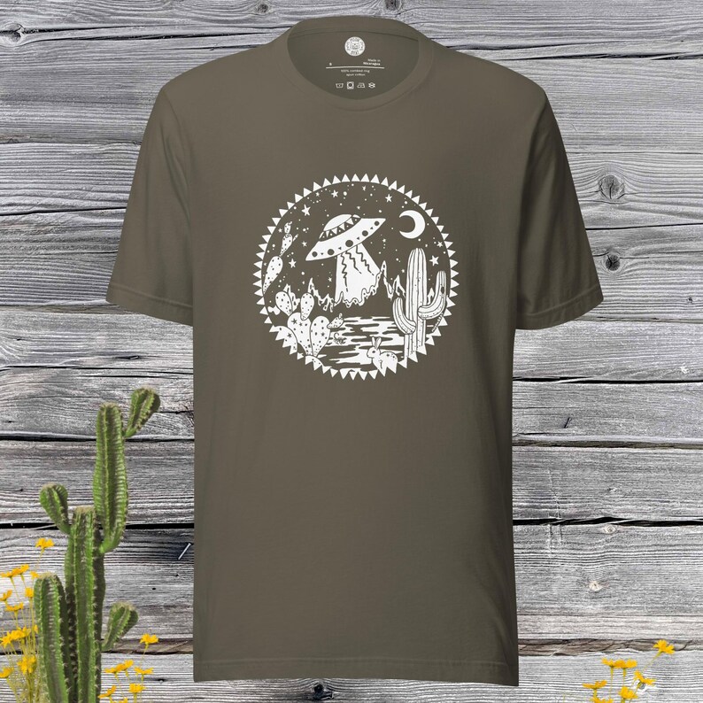 Desert UFO Shirt +colors T-Shirt sci fi alien cactus Arizona Sonoran Desert cryptid cryptozoology space landscape