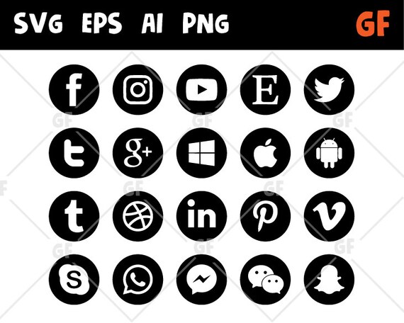 Social Media Icons Svg Social Media Svg Round Social Media Etsy