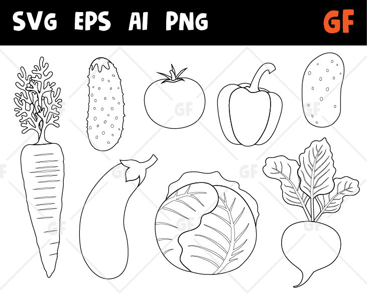 Vegetables stamps Vegetables clipart outline vegetables | Etsy
