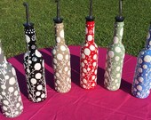 Olive Oil Bottle with White Flowers Hand Painted Glass Bottles for Oils, Vinegars, Soaps, Liqueur Olive Oil Dispenser Housewarming Gift