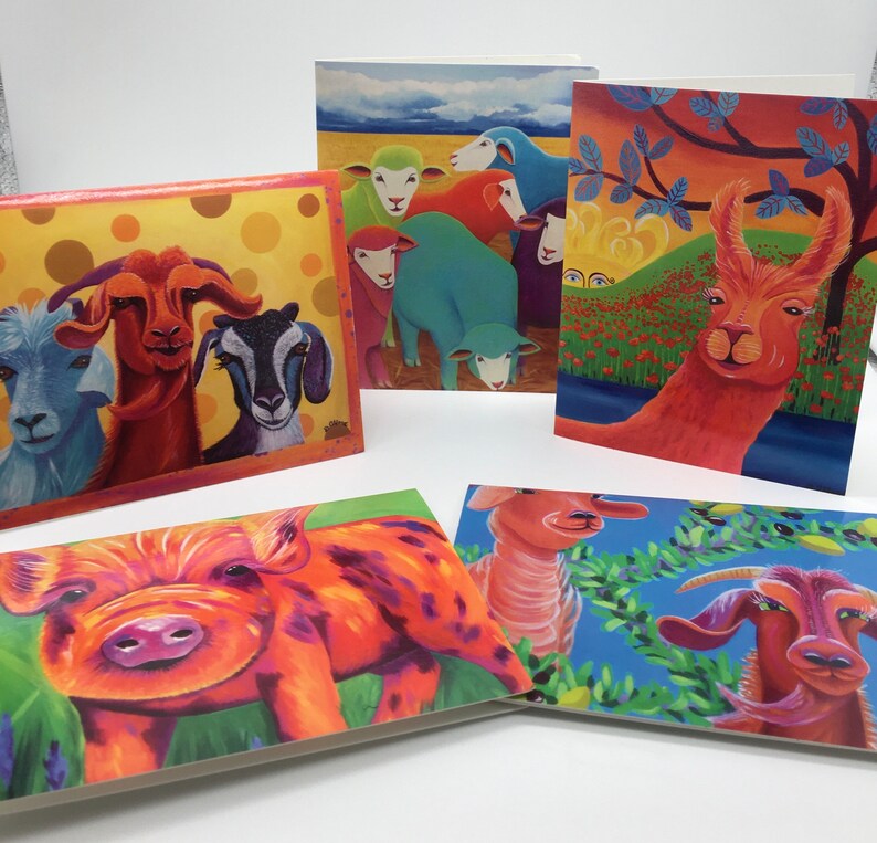 Colorful Farm Animal Blank Note Cards Set Of 10 Animal Themed Etsy