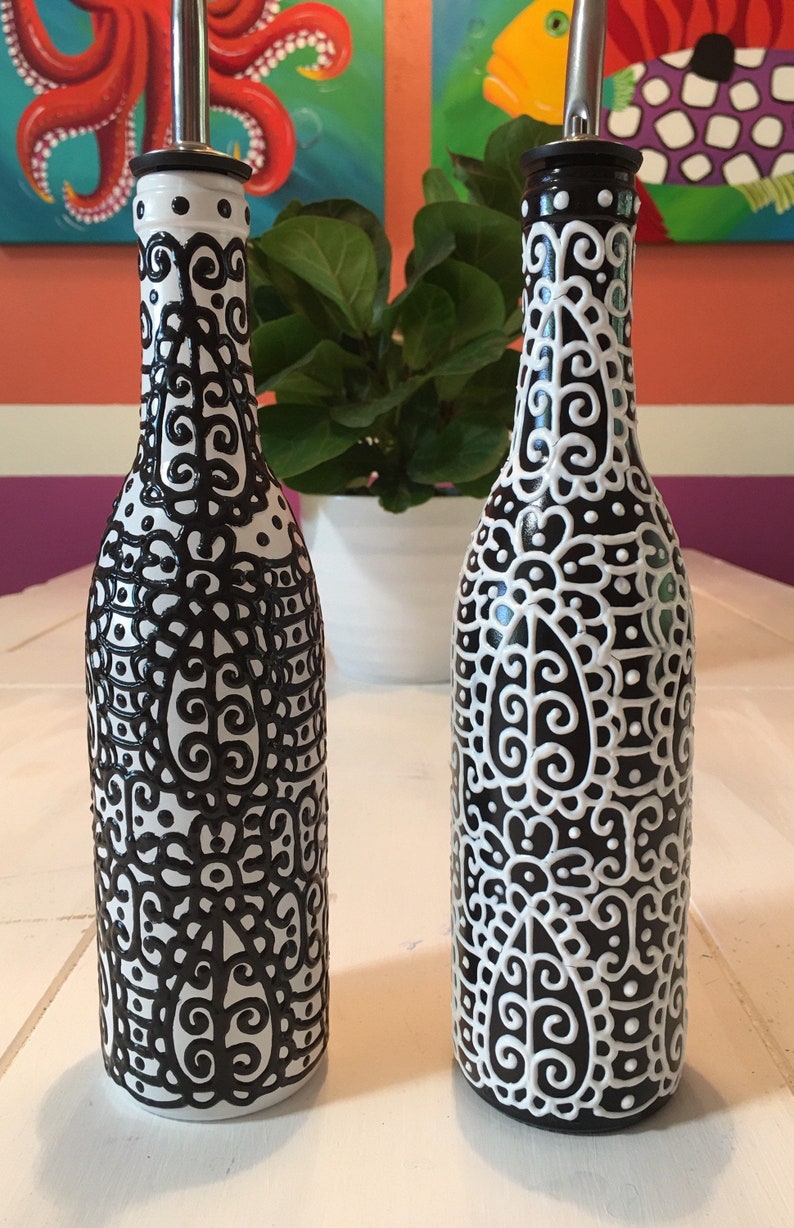 Decorative Olive Oil Bottle Hand Painted Glass Olive Oil Etsy