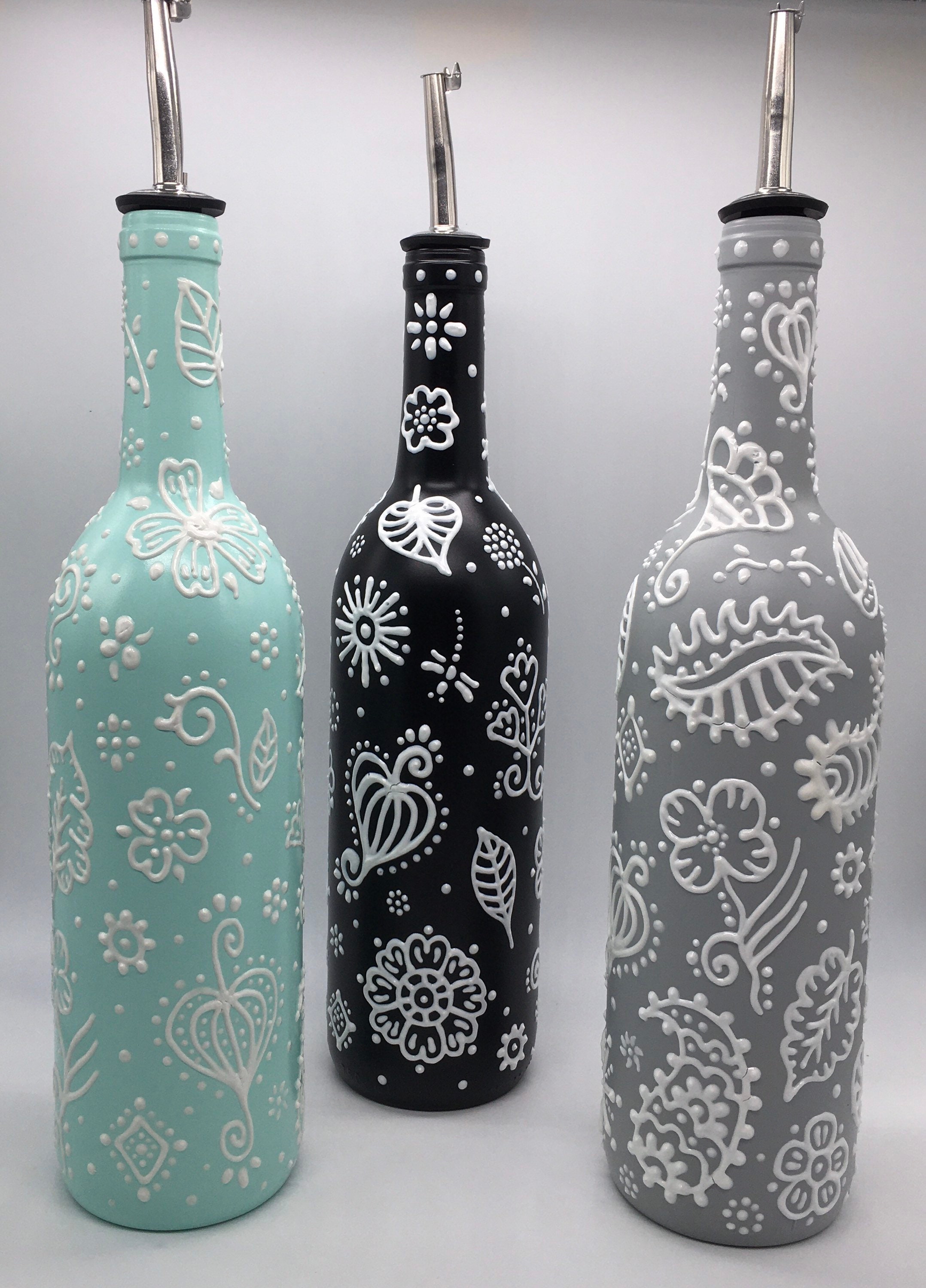Decorative Olive Oil Bottle With Whimsical Designs Hand Etsy