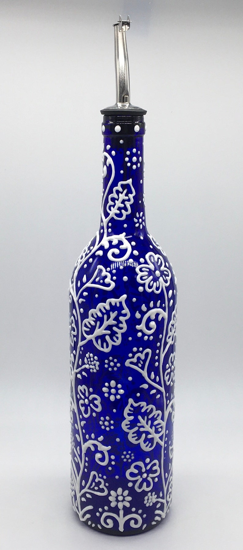 Decorative Olive Oil Dispenser Hand Painted Cobalt Blue Glass Etsy