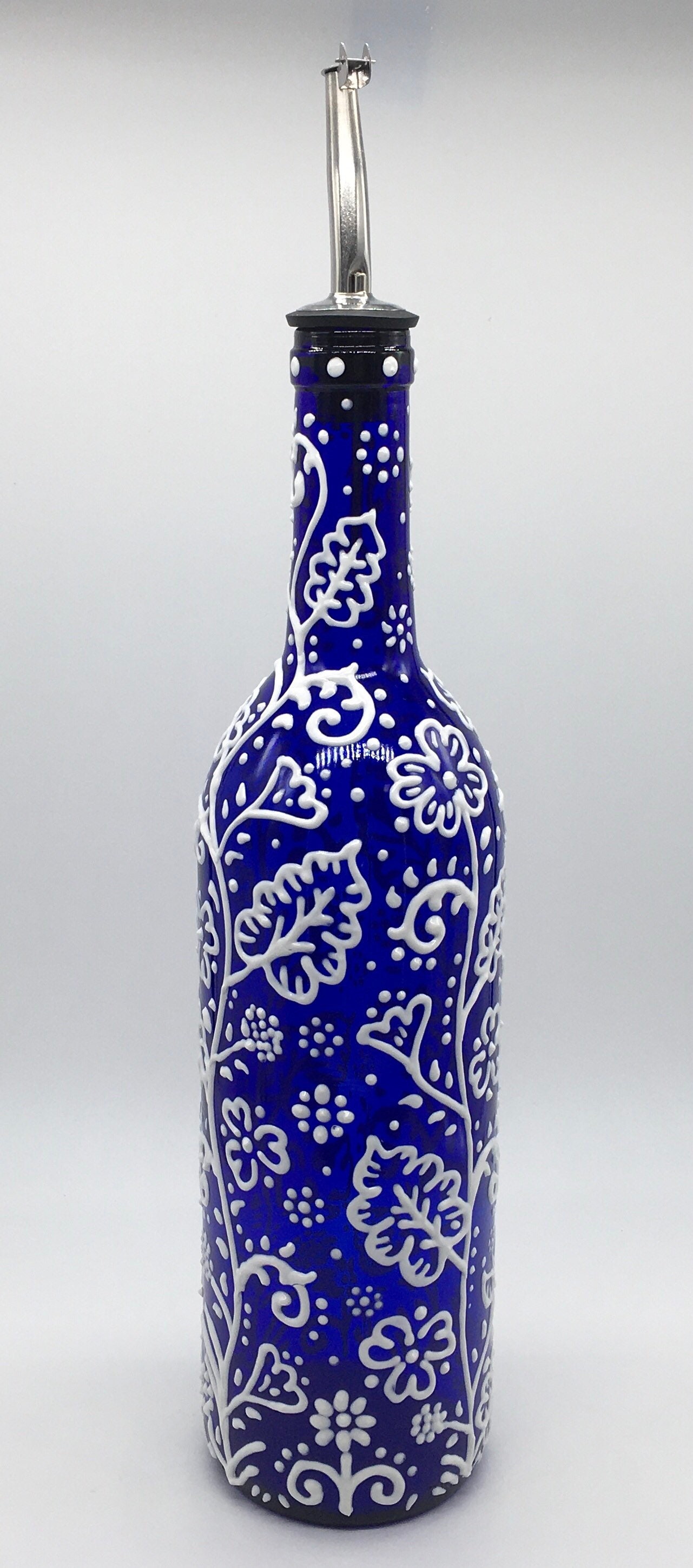 Decorative Olive Oil Dispenser Hand Painted Cobalt Blue Glass Etsy