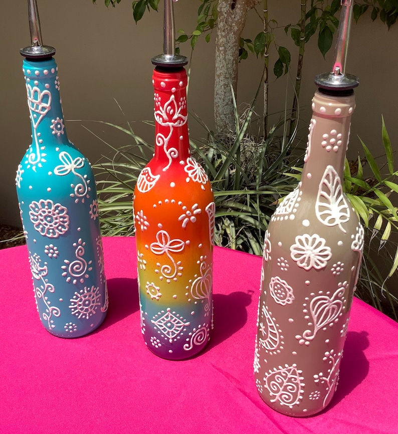 Decorative Olive Oil Bottle with Whimsical Designs Hand Etsy