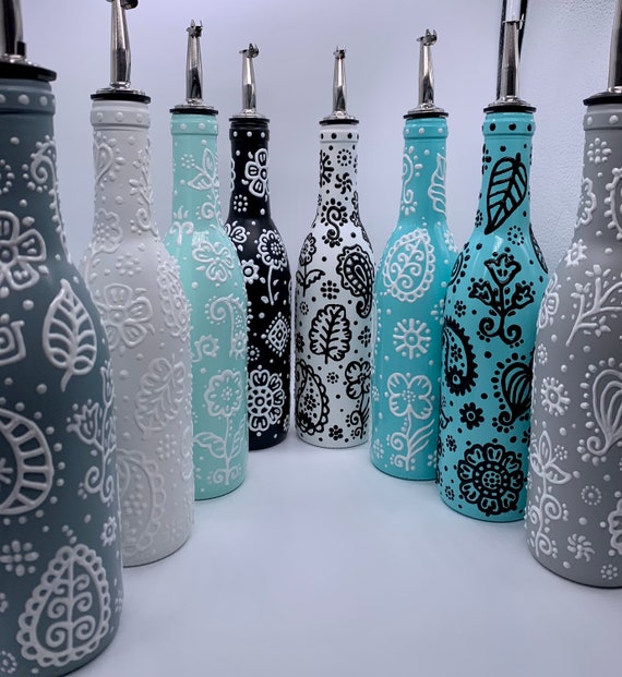 Decorative Olive Oil Dispenser Bottle Hand Painted Bottles Etsy