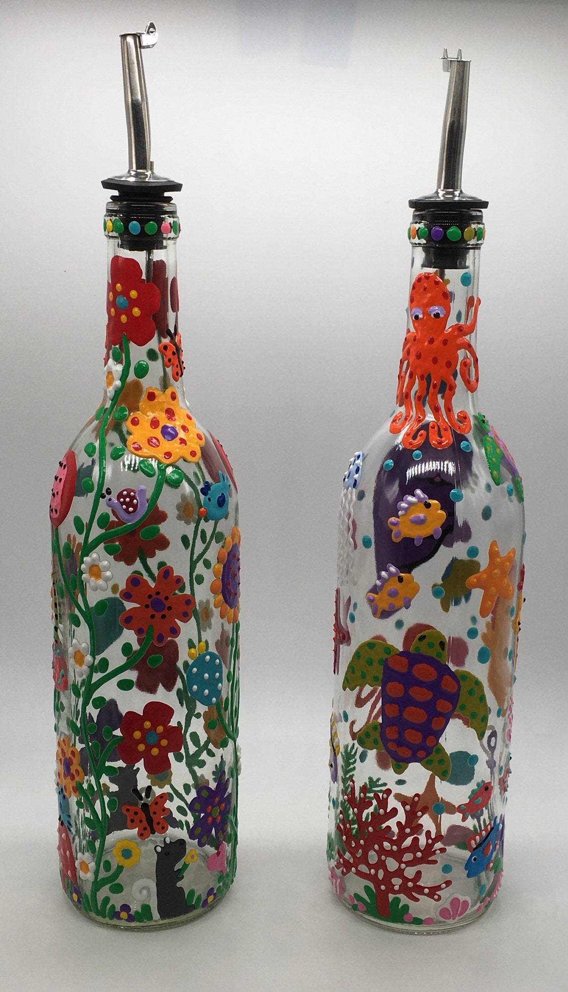 Hand Painted Glass Oil and Vinegar Bottles Decorative Oil and Etsy