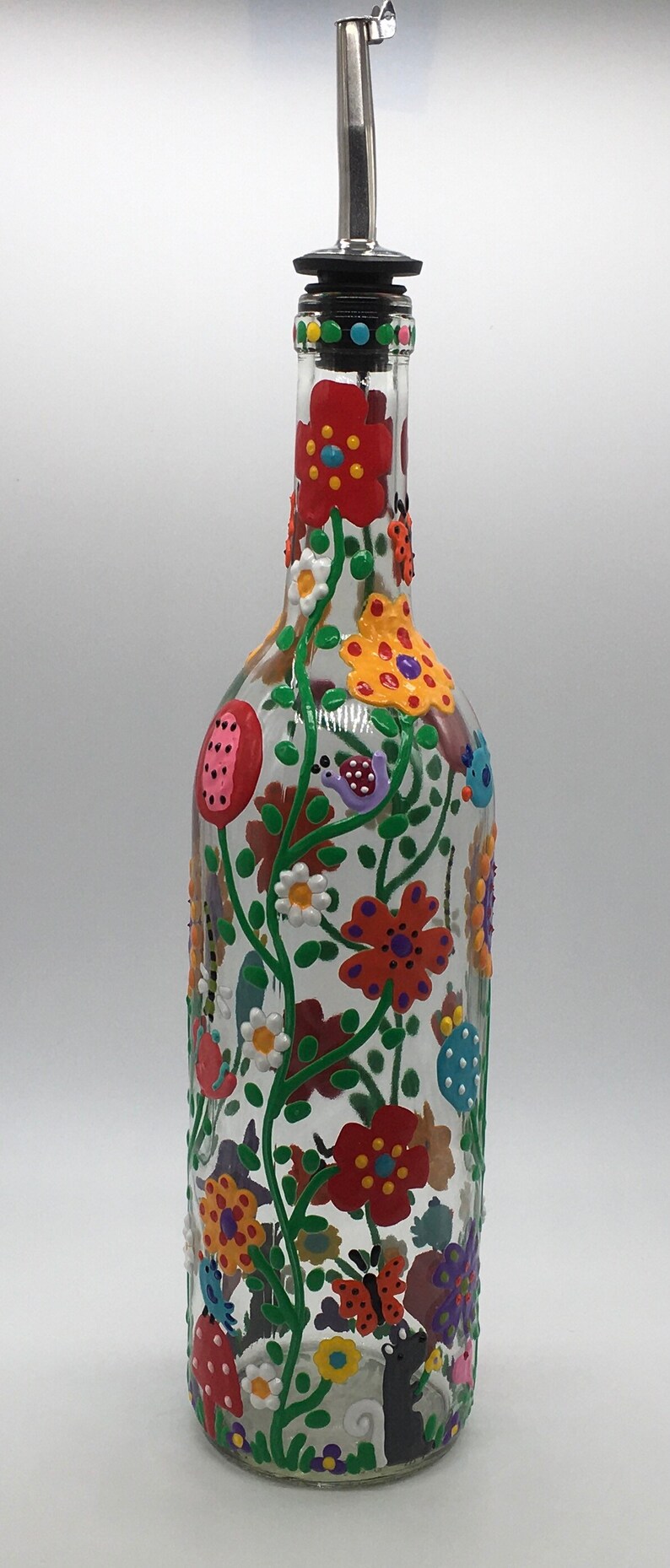 Hand Painted Glass Oil and Vinegar Bottles Decorative Oil and Etsy