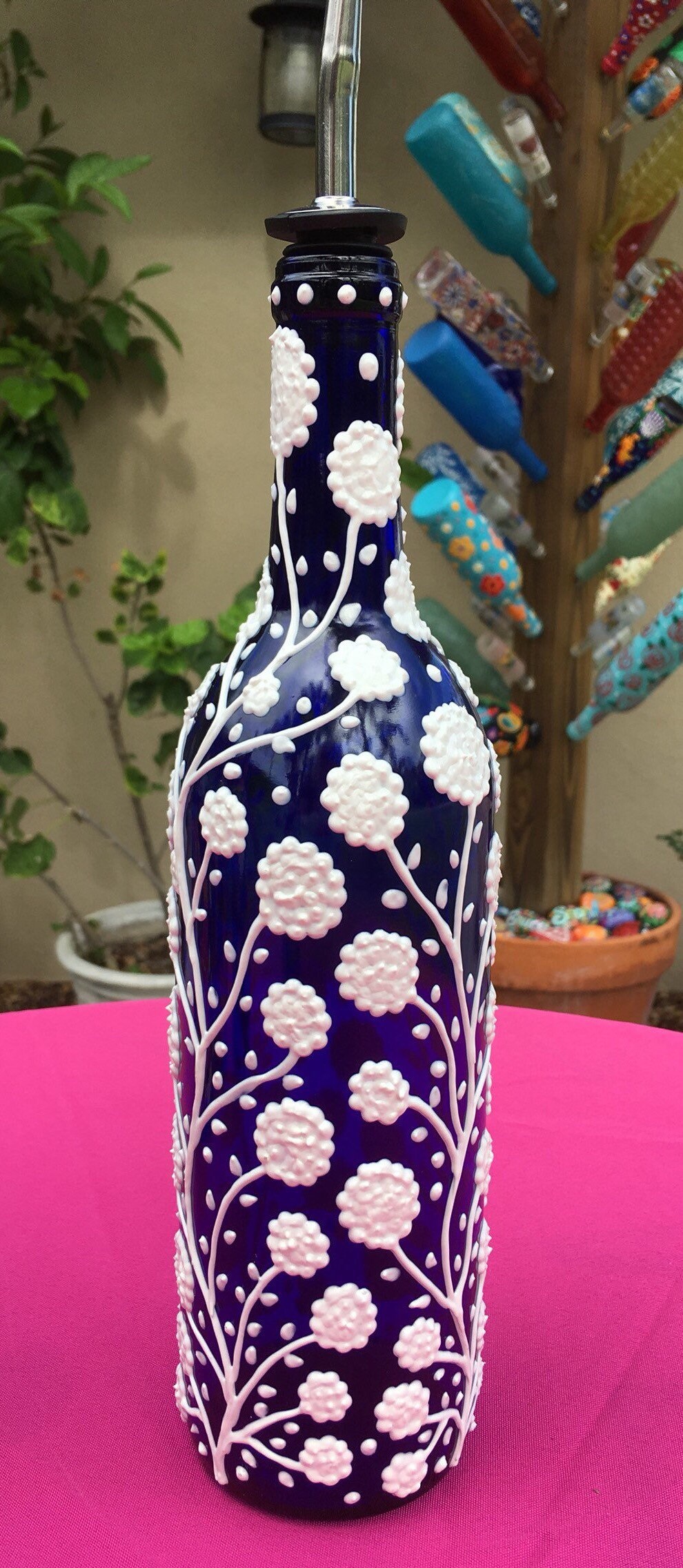 Decorative Olive Oil Dispenser Hand Painted Cobalt Blue Glass Etsy