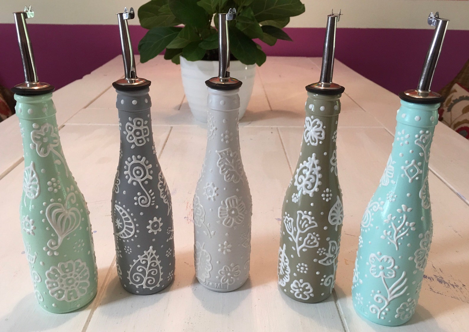 Decorative Olive Oil Dispenser Bottle Hand Painted Bottles Etsy