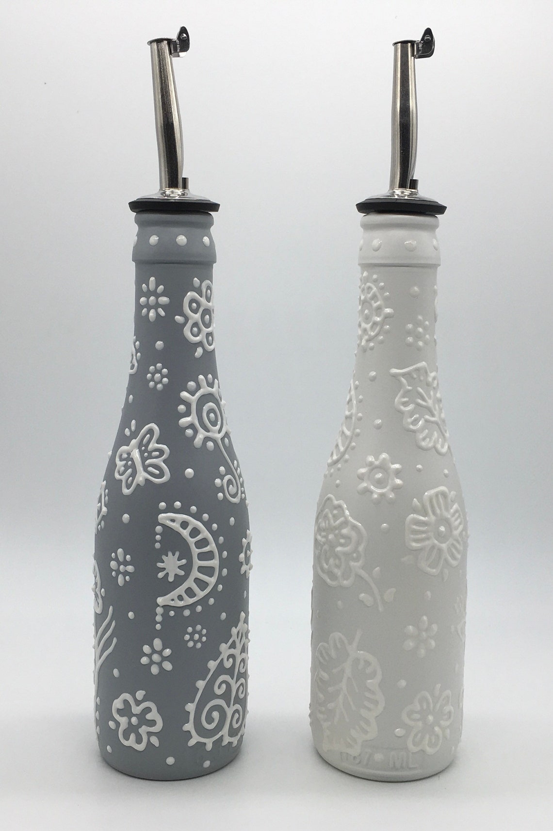 Hand Painted Glass Oil and Vinegar Set Decorative Oil and Etsy