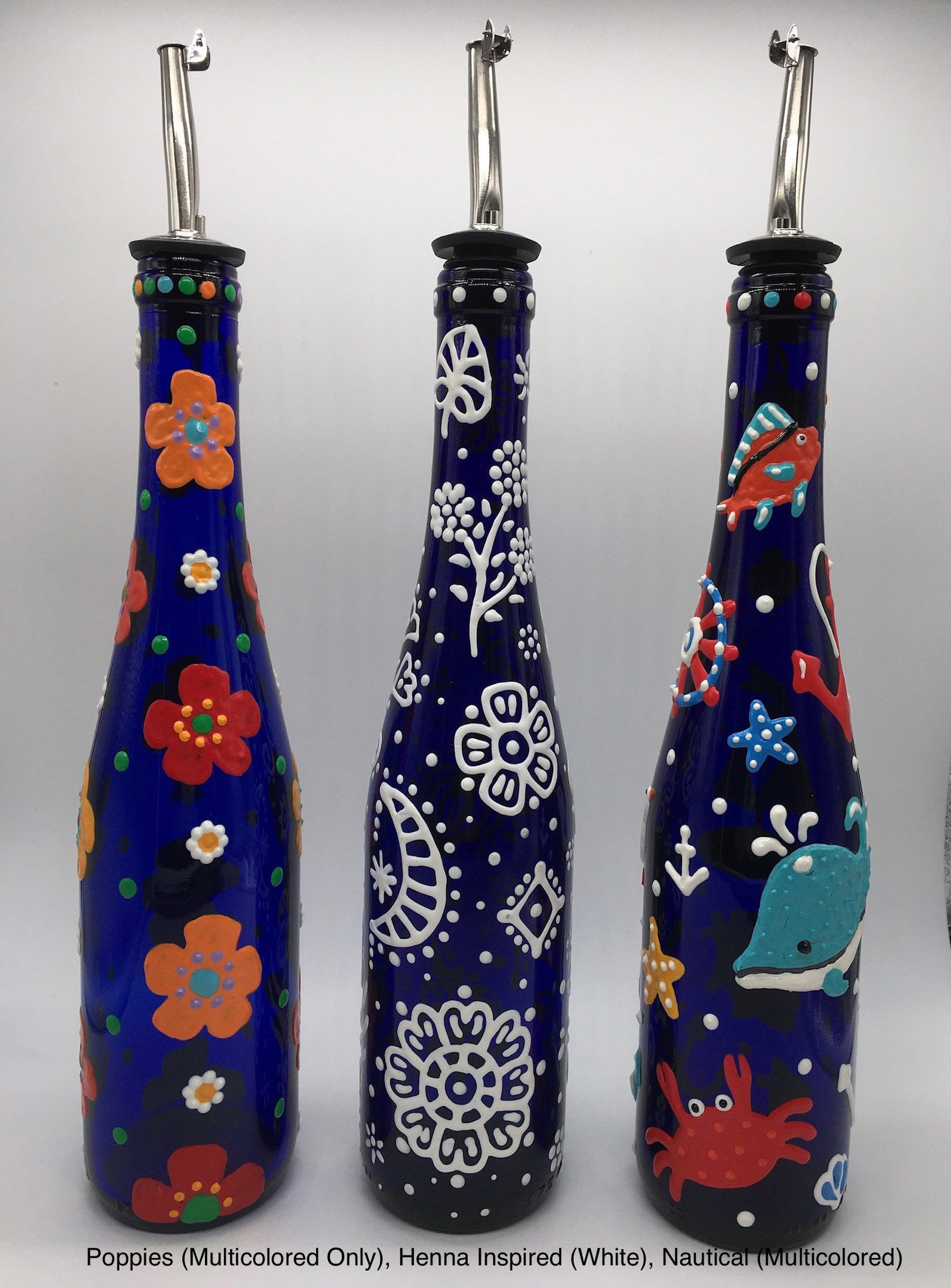 FREE SHIPPING Olive Oil Dispenser Hand Painted Cobalt Blue Etsy