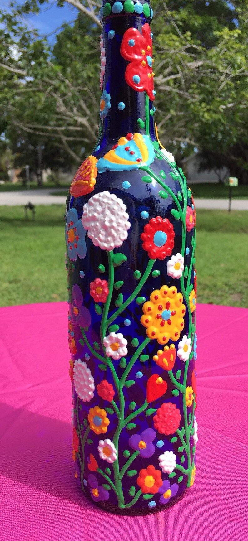 Decorative Olive Oil Dispenser Hand Painted Cobalt Blue Glass Etsy