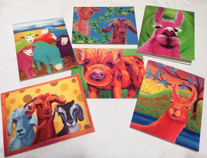 Colorful Farm Animal Blank Note Cards Set Of 10 Animal Themed Etsy