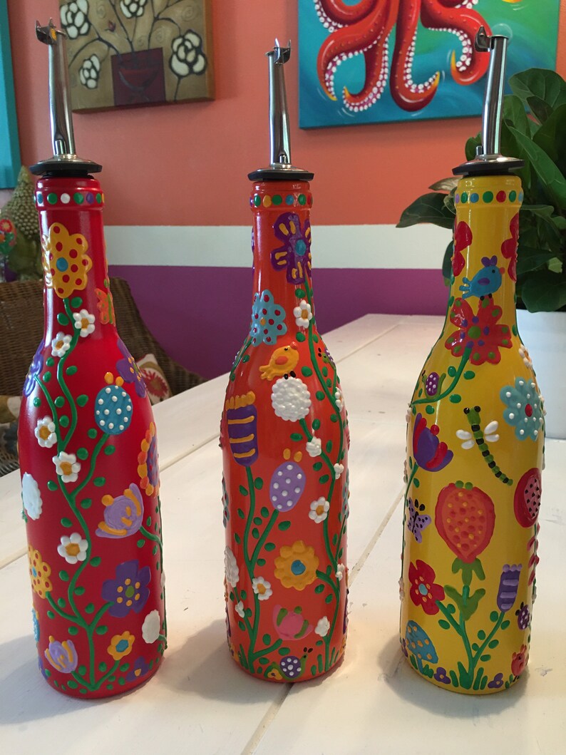 Decorative Olive Oil Dispenser Bottle Hand Painted Glass Etsy India