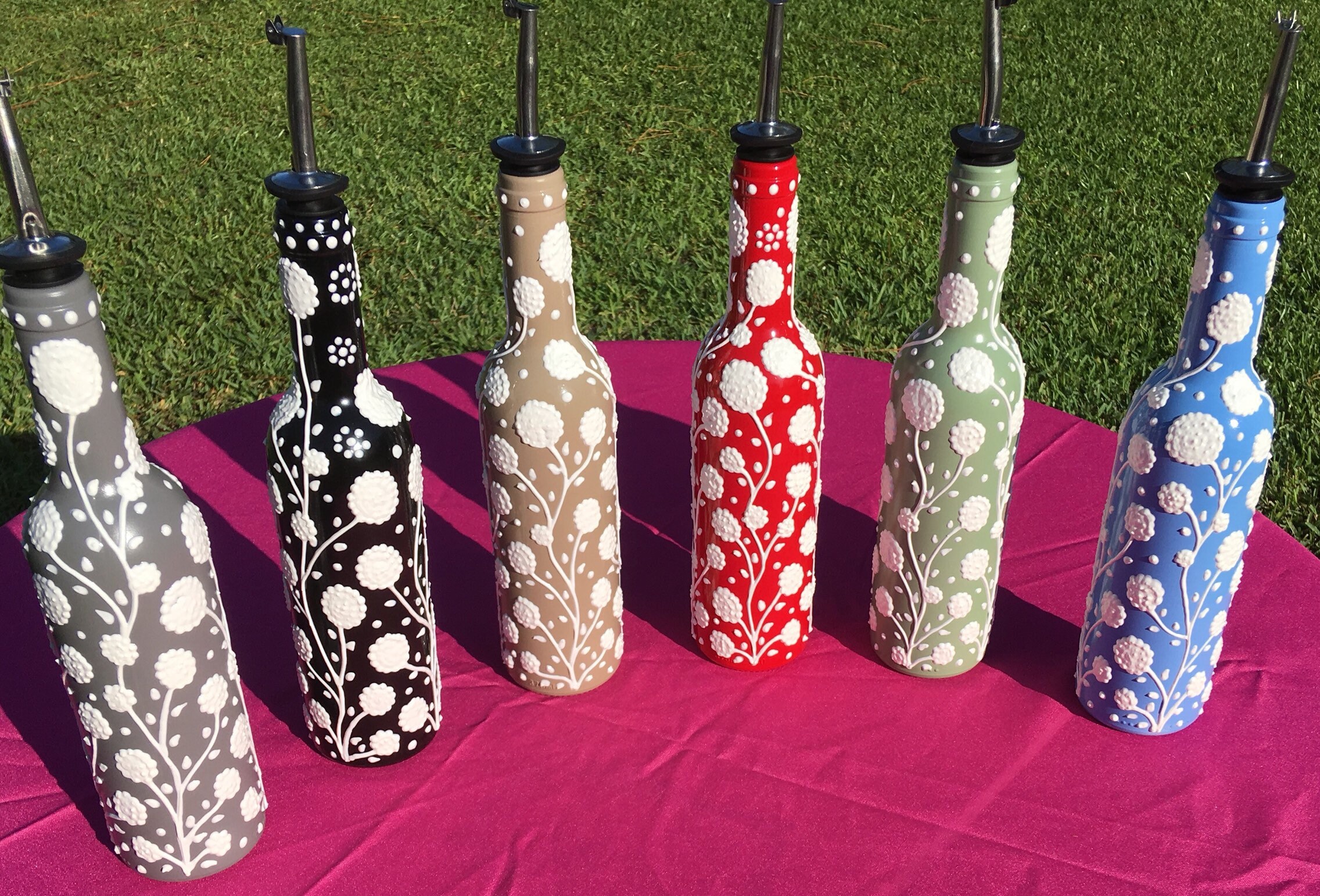 Olive Oil Bottle with White Flowers Hand Painted Glass Etsy