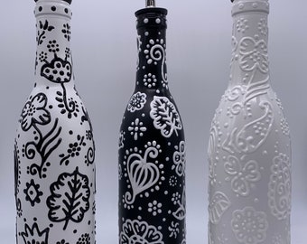 FREE SHIPPING Olive Oil Bottle; Oil Dispenser Bottle; Oil and Vinegar Bottles; Glass Oil Bottle; Hand Painted Bottles