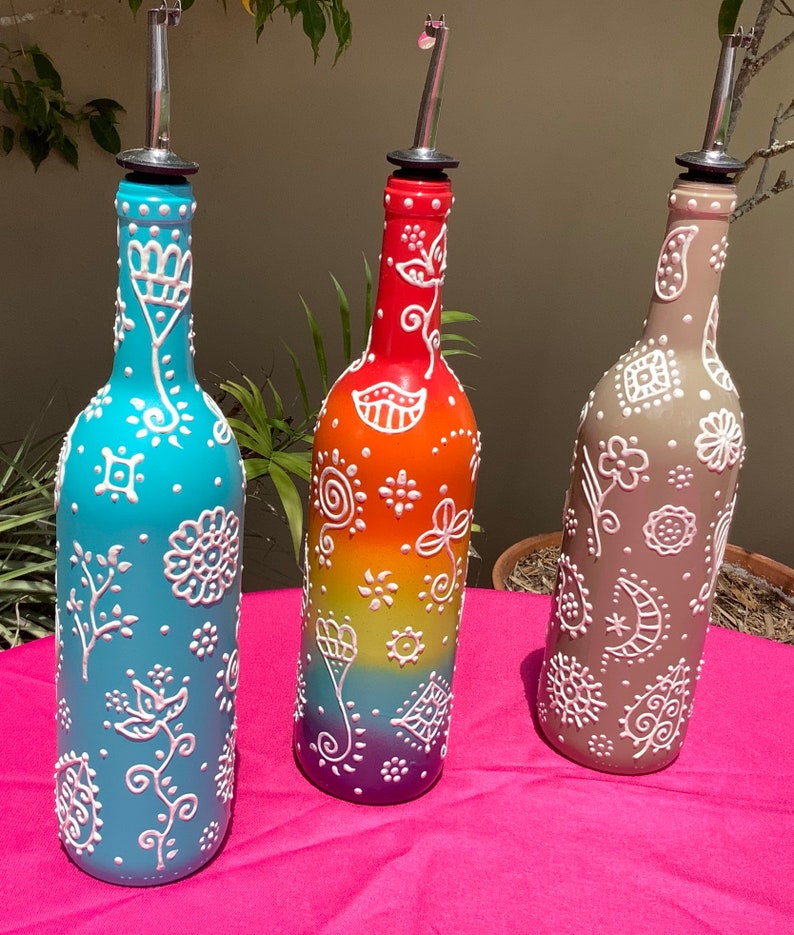 Decorative Olive Oil Bottle with Whimsical Designs Hand Etsy