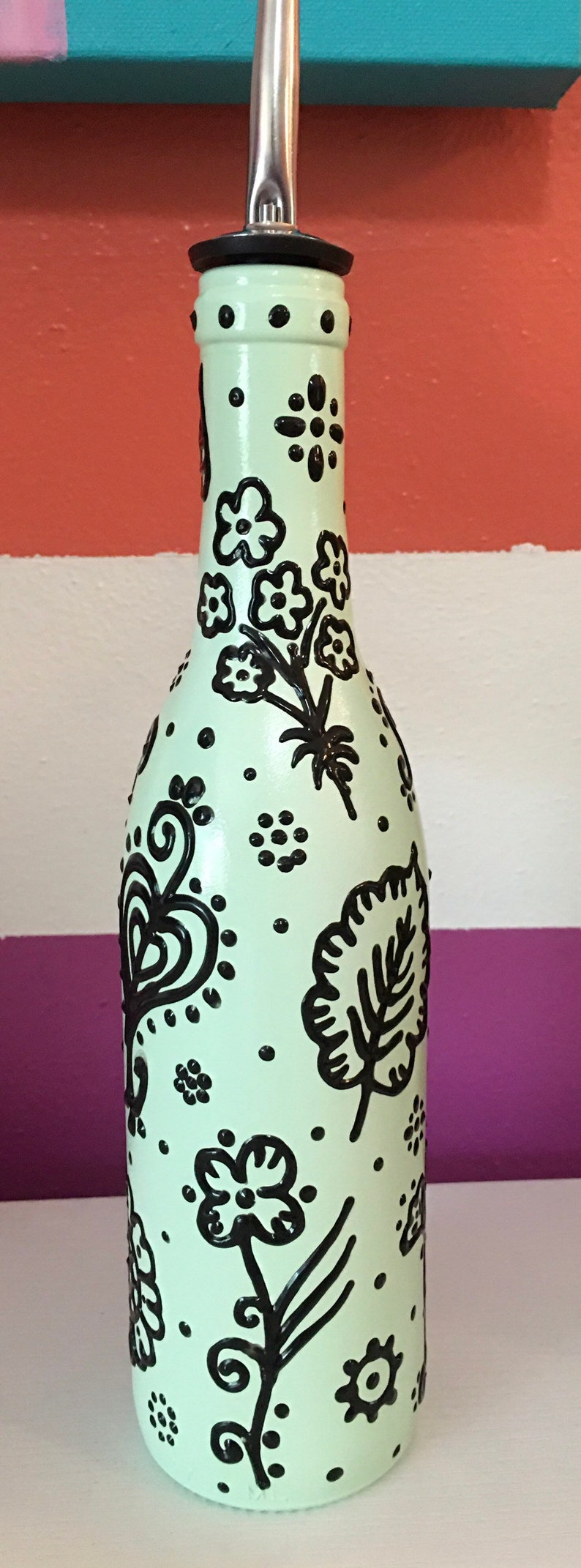 Decorative Olive Oil Dispenser Bottle Hand Painted Bottles Etsy