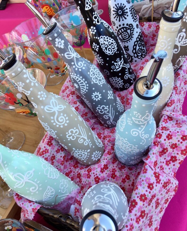 Decorative Olive Oil Dispenser Bottle Hand Painted Bottles Etsy