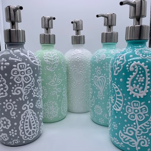 FREE SHIPPING Glass Soap Bottles with Pump Dispenser; Hand Painted Bottles with Stainless Steel Pumps for Liquid Soap;
