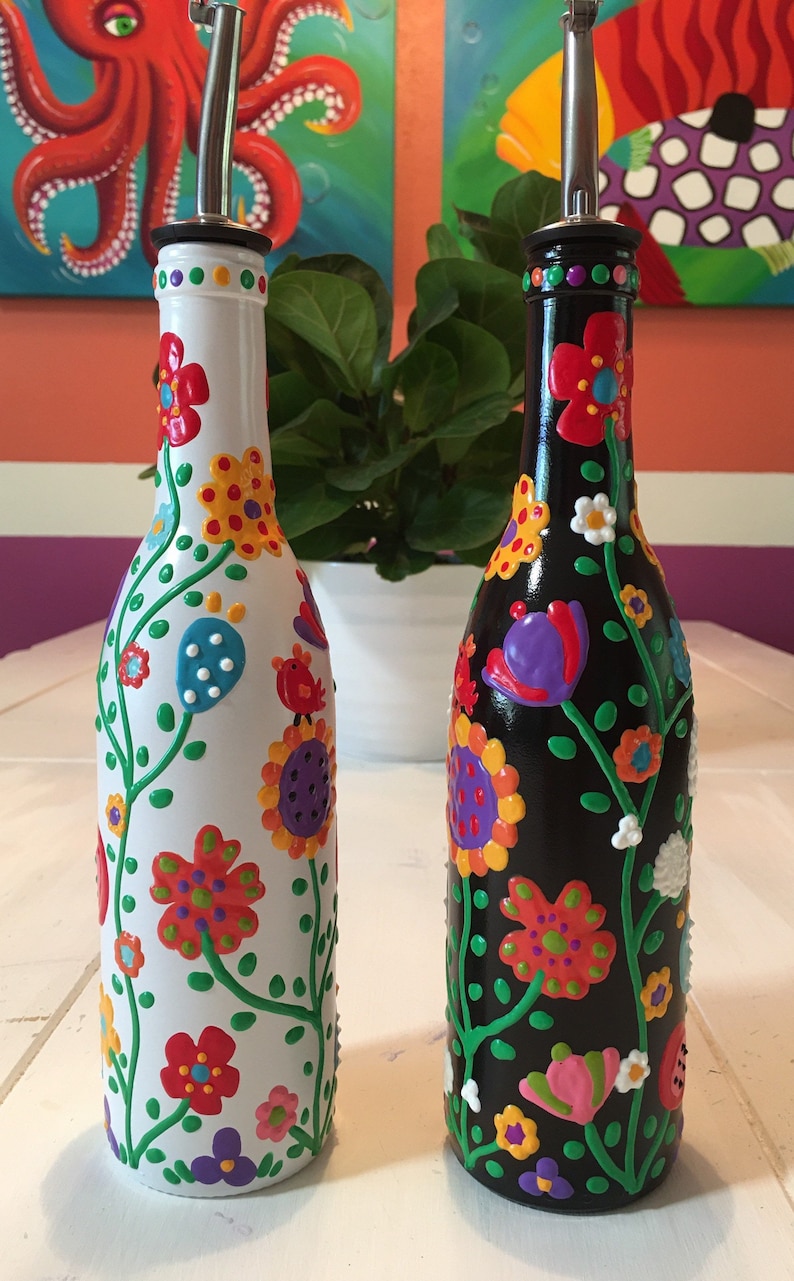 Decorative Olive Oil Bottle Hand Painted Glass Olive Oil Etsy