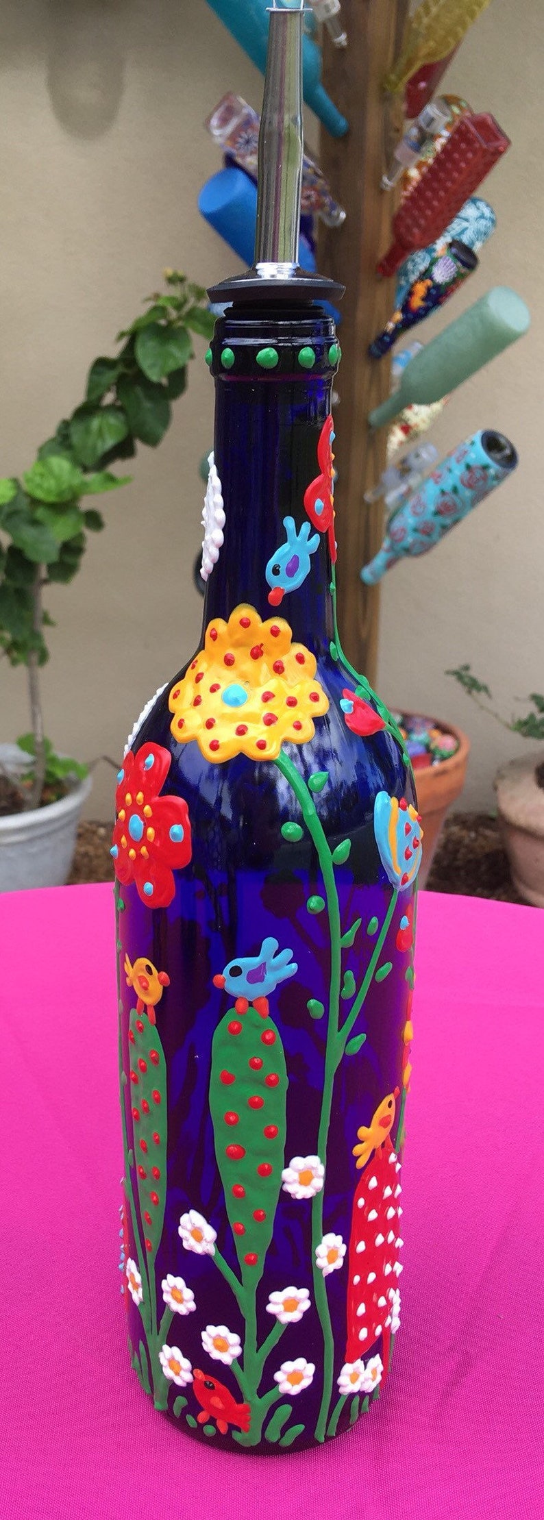 Decorative Olive Oil Dispenser Hand Painted Cobalt Blue Glass Etsy