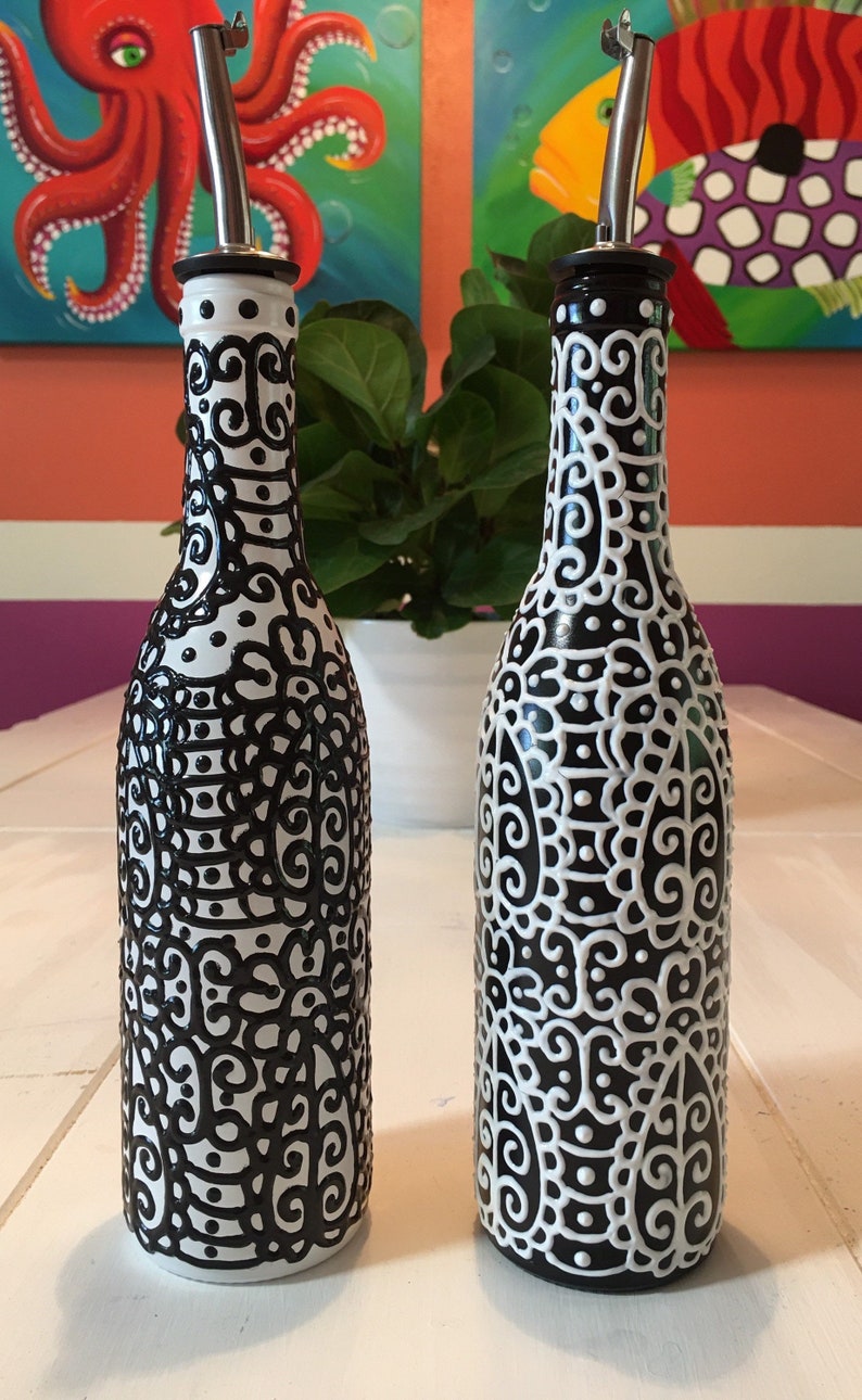 Decorative Olive Oil Bottle Hand Painted Glass Olive Oil Etsy