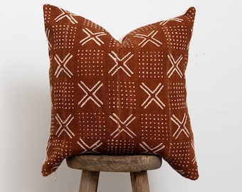 Mudcloth Pillow Cover - Rust Dots and X's