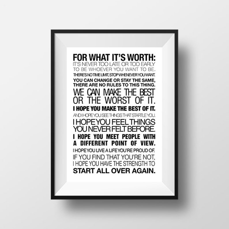 For What It's Worth Poster Printable Home Decor Wall Etsy