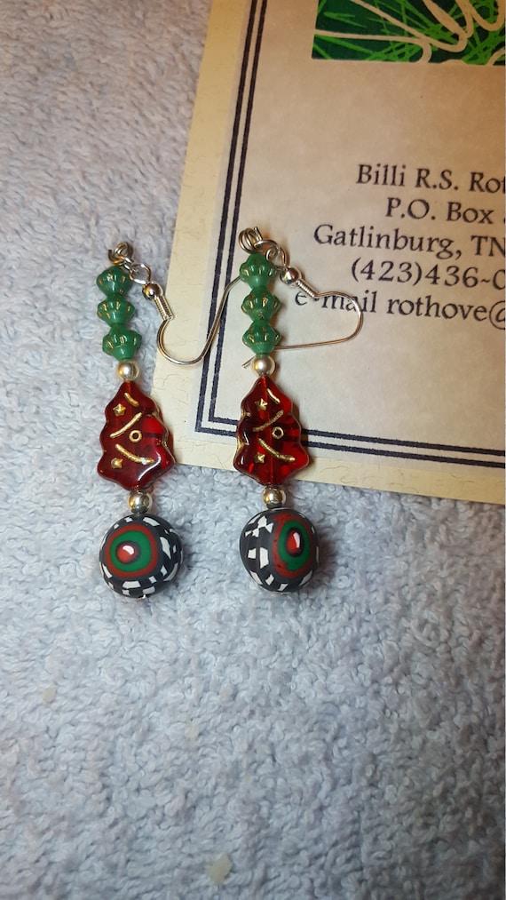 Handmade Polymer Clay Christmas Tree Dangle Earrin