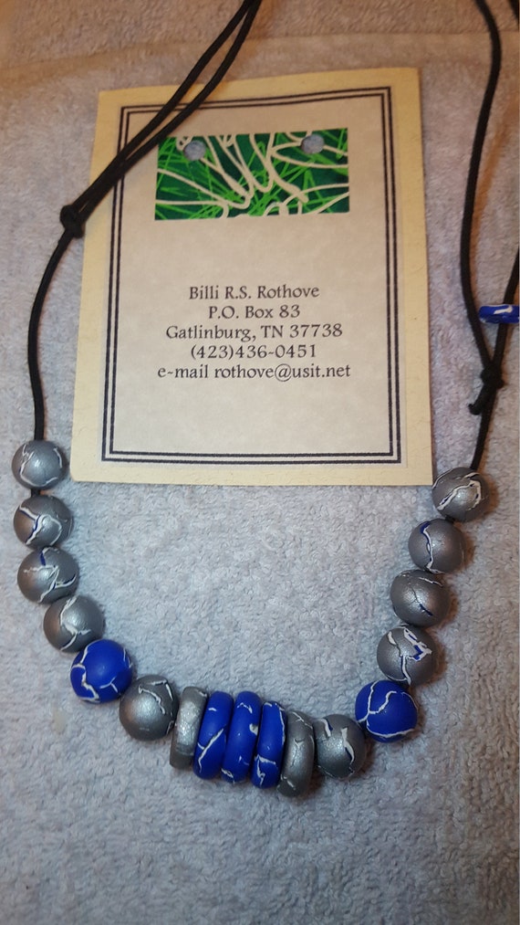 Handmade Blue and Silver Polymer Clay necklace