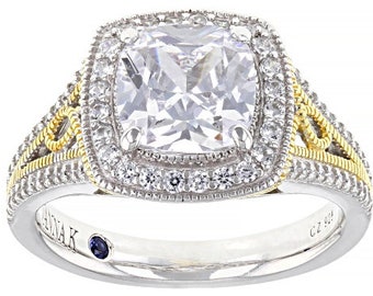 4.29ctw White Diamond Simulant Platineve & Eterno Yellow Ring - Size 8