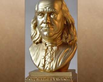 Benjamin Franklin color gold bust figure sculpture