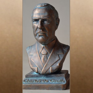 Charles de Gaulle effect bronze bust figure sculpture
