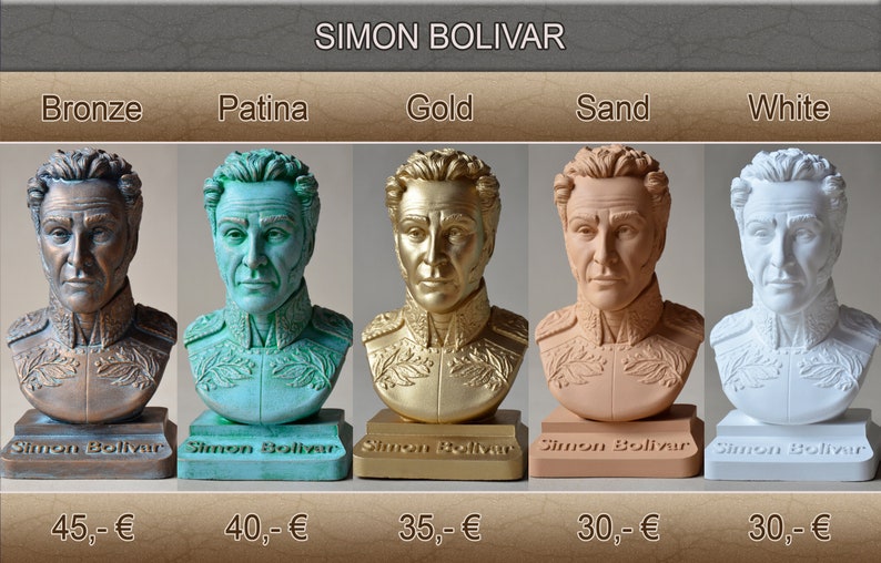 Simon Bolivar bronze patina effect bust figure sculpture image 3