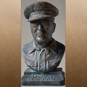 Douglas MacArthur color bronze bust figure sculpture