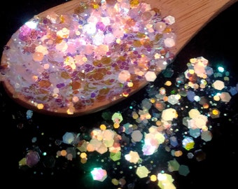 Paillettes roses chunky, iridescent, Harry, 5 grammes, résine, Nail art