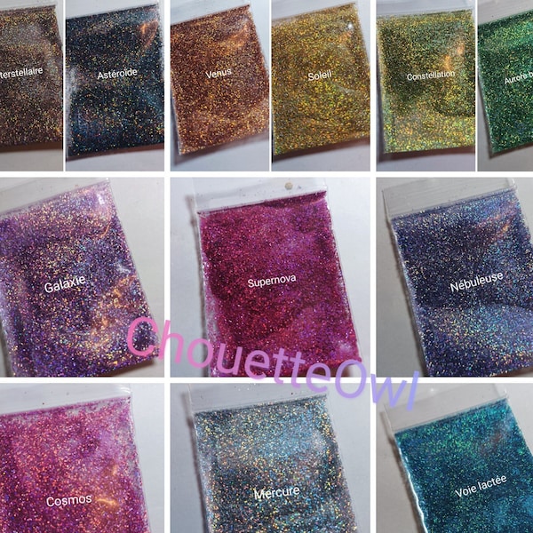 Paillettes biodégradables holographiques, visage, bougie, nail art, festival, bombe de bain, 5 grammes