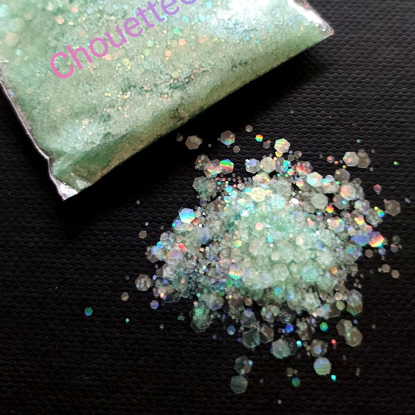 Biodegradable glitter "Aventurine", semi-transparent light green with rainbow effect, 5 grams, candle, face, festival, nails