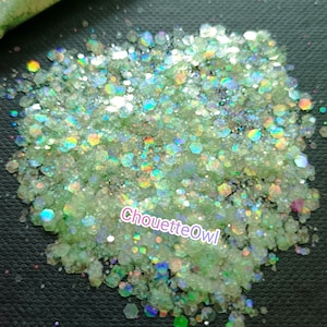 Paillettes biodégradables, semi transparent vert holographique, kunzite, festival, nail art, visage, bougie, 5 grammes, glitter